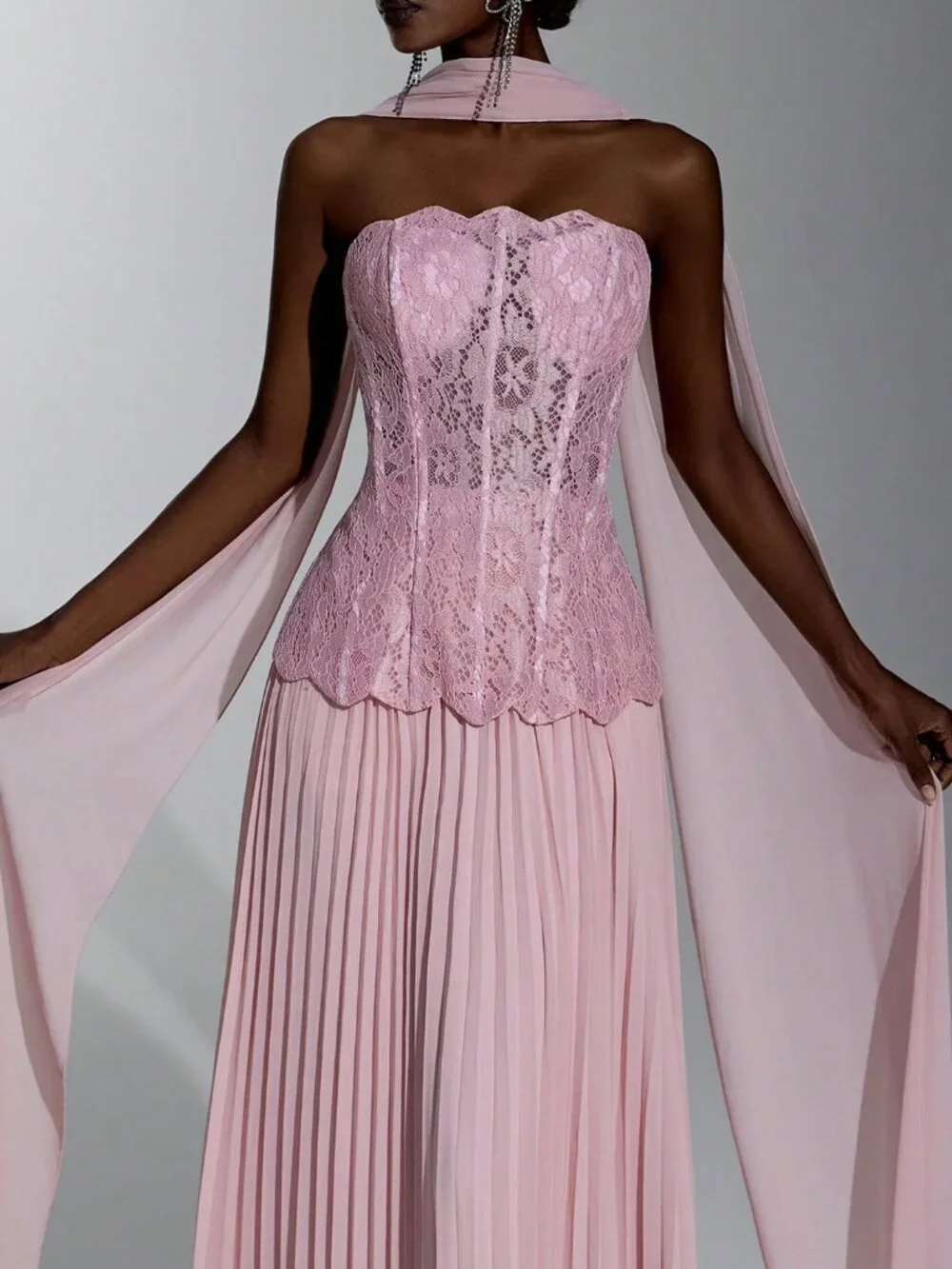 Baby Pink Party Women's Sequin Strapless Pleated Hem Dress_2